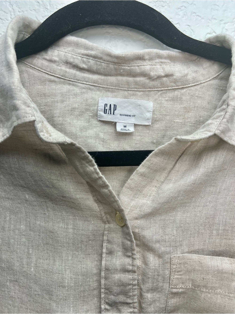 GAP Boyfriend Fit 100% Linen Button Down Shirt M Neutral Beige - Picture 3 of 9
